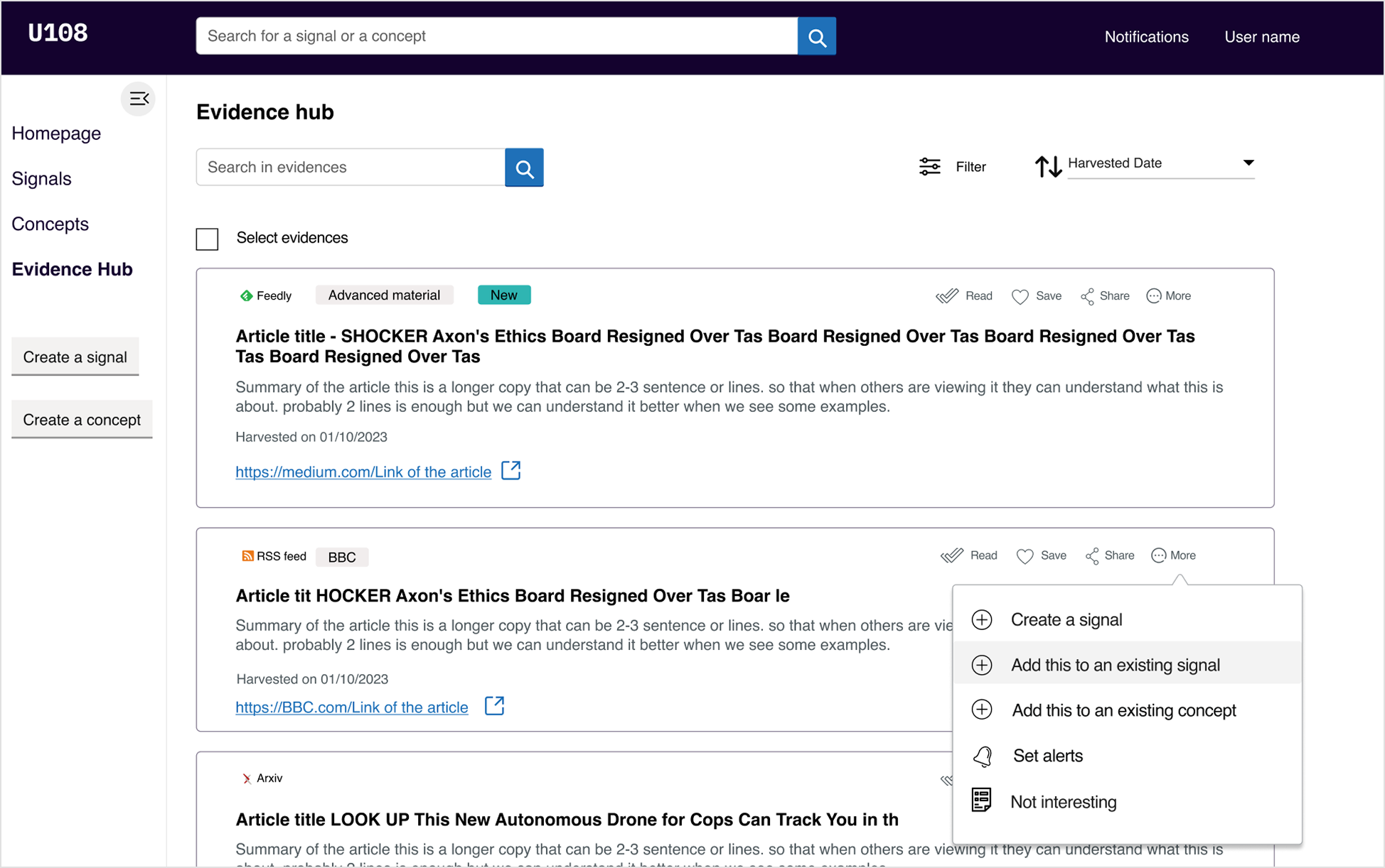 Evidence Hub — custom research feeds