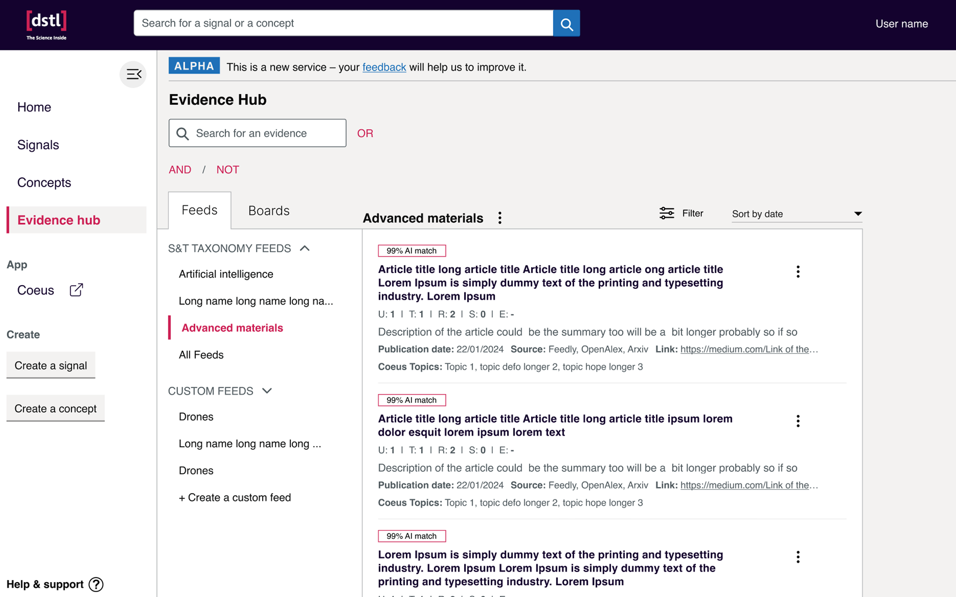 Evidence Hub — AI match percentage on recommended research